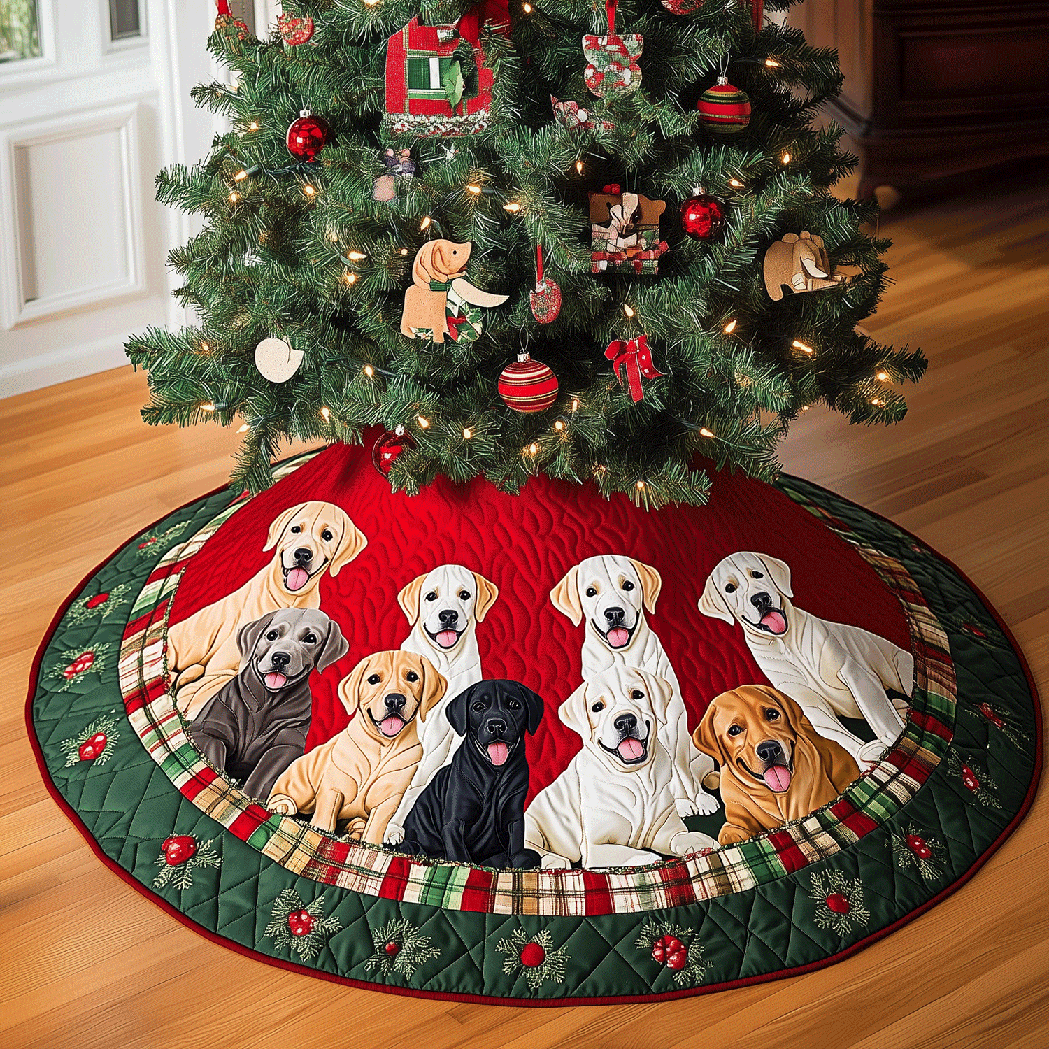 Labrador Xmas Joy Quilted Christmas Tree Skirt Perfect Tree Skirt Gift for Mom or Grandma