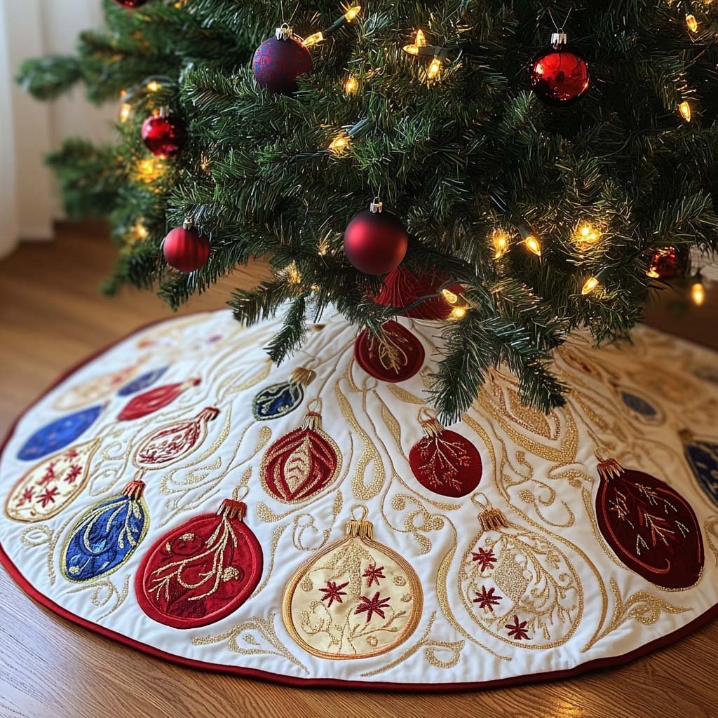 Ornate Tradition Christmas Quilted Tree Skirt Perfect Holiday Gift for Home Decor Lovers