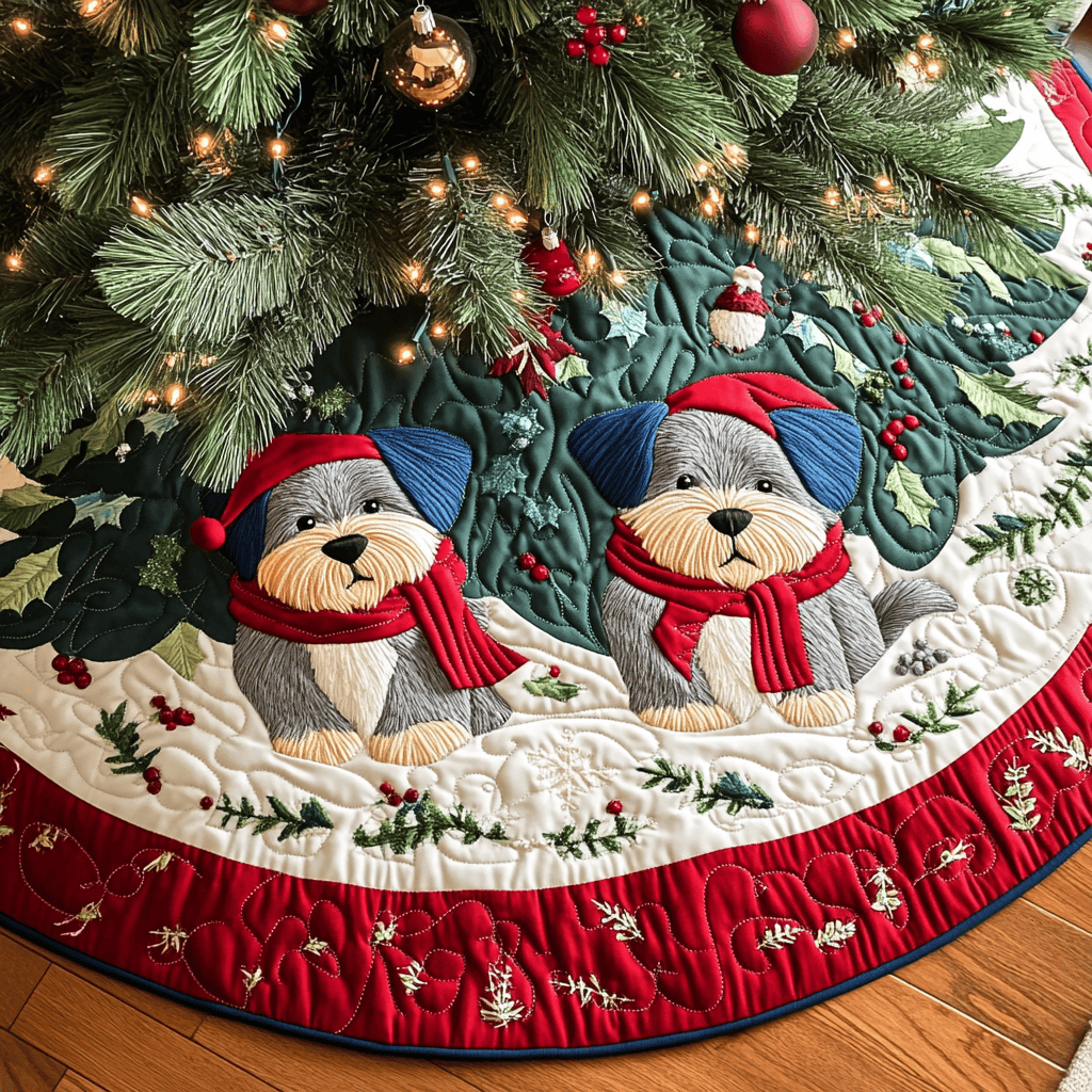 Tartan Christmas Scottie Christmas Quilted Tree Skirt Warm and Soft Christmas Tree Skirt for Winter