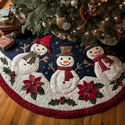 Snowman Joy Christmas Quilted Tree Skirt Magical Christmas Tree Skirt to Impress Guests