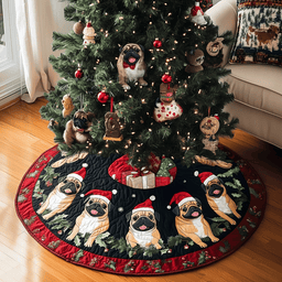 Pug Paws Christmas Quilted Christmas Tree Skirt Charming Tree Skirt for Family Gatherings