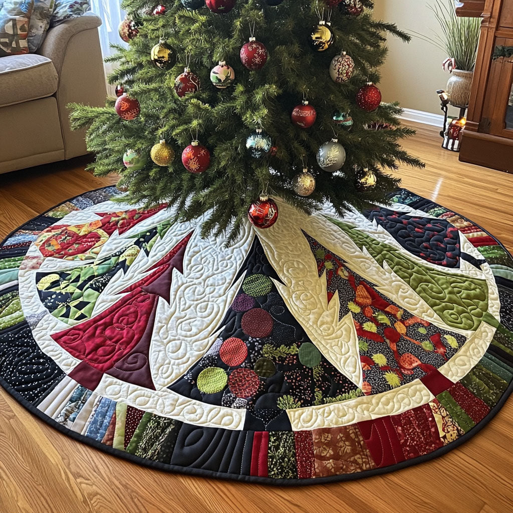 Twinkling Pine Festivity Quilted Christmas Tree Skirt Seasonal Gift Merch for Festive Homes