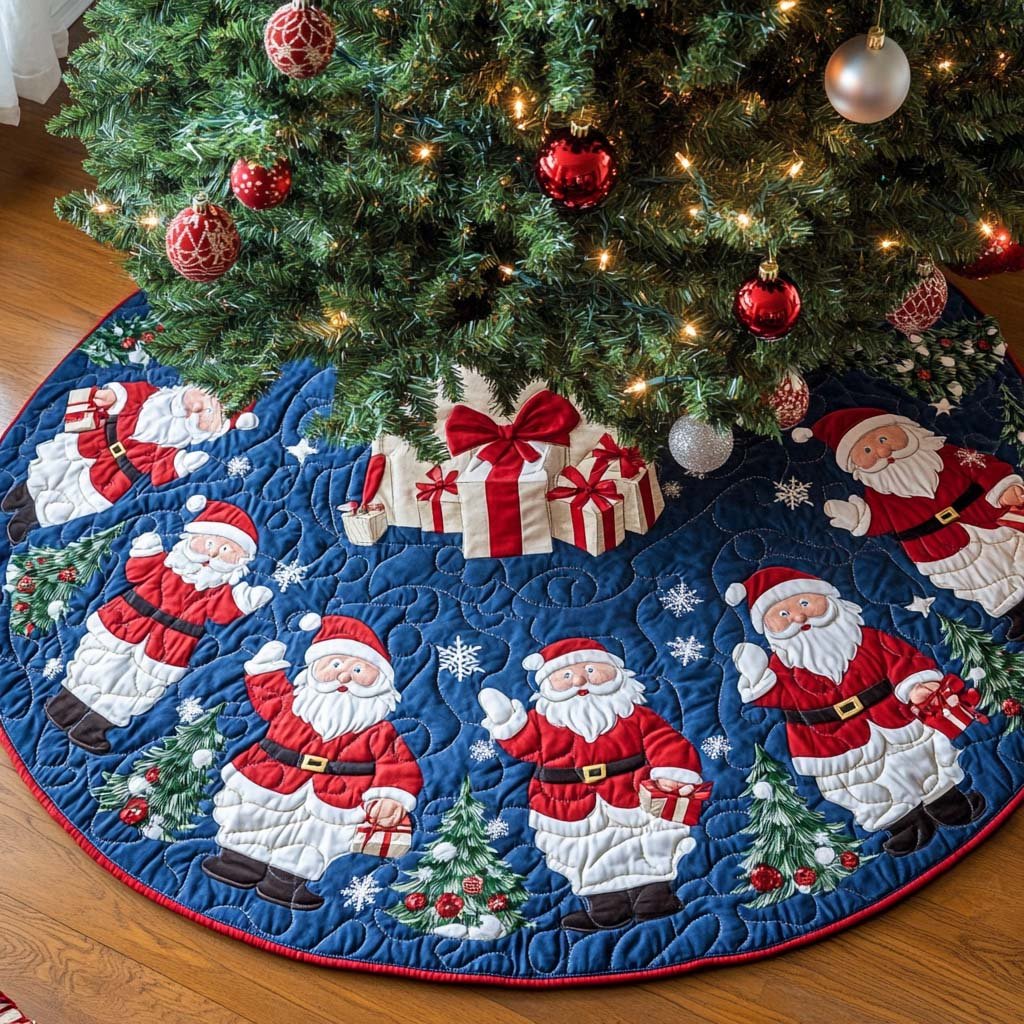 Noel Spirit Christmas Quilted Tree Skirt Festive Christmas Tree Skirt for Holiday Decor
