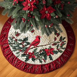 Song Of The Red Feather Christmas Quilted Tree Skirt Meaningful Christmas Gift to Warm the Heart