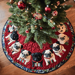 Pug Holiday Spirit Christmas Quilted Tree Skirt Beautiful Tree Skirt to Complete Your Christmas Look