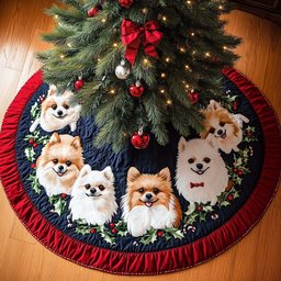 Playful Pomeranian Christmas Quilted Tree Skirt Meaningful Christmas Gift to Warm the Heart
