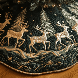Reindeer Journey Christmas Quilted Tree Skirt Trending Christmas Tree Skirt Merch 2025