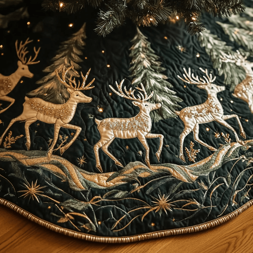 Reindeer Journey Christmas Quilted Tree Skirt Trending Christmas Tree Skirt Merch 2025