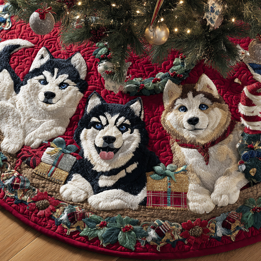 Merry Husky Trail Quilted Christmas Tree Skirt Exclusive Christmas Tree Skirt Merch Collection