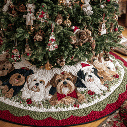 Yorkshires Heart Christmas Quilted Tree Skirt Warm and Soft Christmas Tree Skirt for Winter