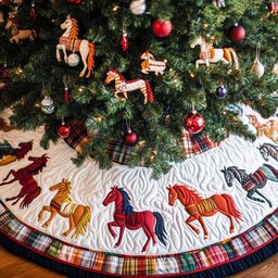 Stallion Dream Christmas Quilted Tree Skirt Lovely Holiday Tree Skirt for Festive Vibes