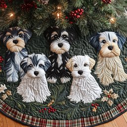 Merry Whiskers Quilted Christmas Tree Skirt Charming Tree Skirt for Family Gatherings