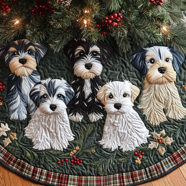 Merry Whiskers Quilted Christmas Tree Skirt Charming Tree Skirt for Family Gatherings
