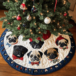 Pug Christmas Charm Christmas Quilted Tree Skirt Lovely Holiday Tree Skirt for Festive Vibes