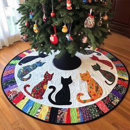 Twilight Whiskers Quilted Christmas Tree Skirt Festive Christmas Tree Skirt for Holiday Decor