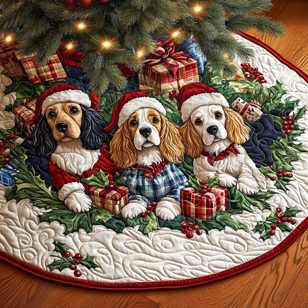 Spaniel Charm Quilted Christmas Tree Skirt Unique Holiday Gift Merch for Family Homes