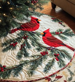 Winter Whisper Quilted Christmas Tree Skirt Adorable Holiday Tree Skirt for Cozy Spaces