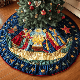 Stable Stars Christmas Quilted Tree Skirt Charming Tree Skirt for Family Gatherings