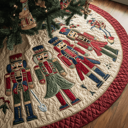 Nutcracker Magic Christmas Quilted Tree Skirt Perfect Holiday Gift for Home Decor Lovers
