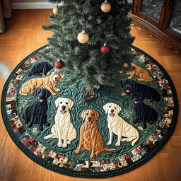 Labrador Sleigh Ride Christmas Quilted Tree Skirt Festive Christmas Tree Skirt for Holiday Decor