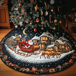 Reindeer Ride Christmas Quilted Tree Skirt Exclusive Holiday Tree Skirt Gift for Families
