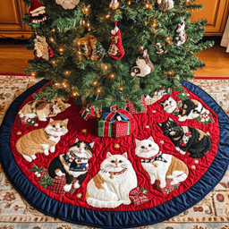 Whiskers In Wonderland Christmas Quilted Tree Skirt Exclusive Holiday Tree Skirt Gift for Families