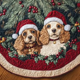 Loving Spaniel Quilted Christmas Tree Skirt Exclusive Holiday Tree Skirt Gift for Families