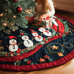 Snowmen Bridge Quilted Christmas Tree Skirt Perfect Holiday Gift for Home Decor Lovers Luxury Christmas Tree Skirt for Elegant Homes