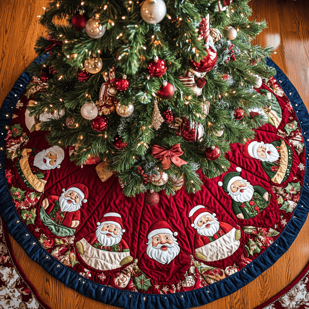 Santa Workshop Christmas Quilted Tree Skirt Exclusive Holiday Tree Skirt Gift for Families