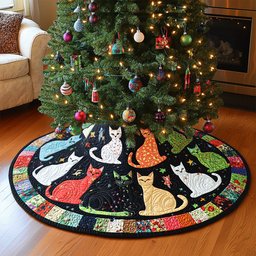 Midnight Paws Quilted Christmas Tree Skirt Lovely Holiday Tree Skirt for Festive Vibes