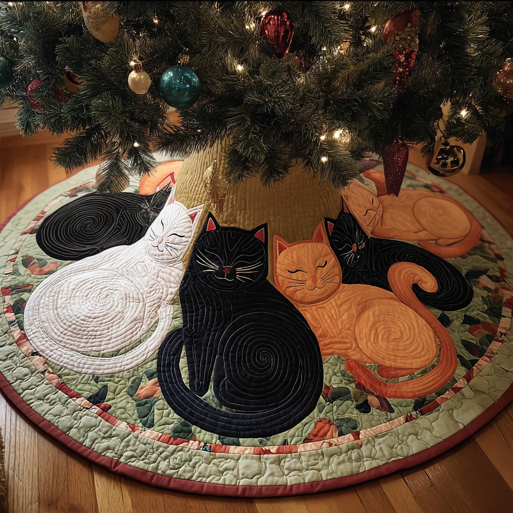 Twilight Whiskers Christmas Quilted Tree Skirt Exclusive Holiday Tree Skirt Gift for Families Warm and Soft Christmas Tree Skirt for Winter Exclusive Christmas Tree Skirt Merch Collection