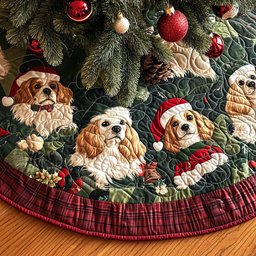 Joyful Spaniel Quilted Christmas Tree Skirt Trending Christmas Tree Skirt Merch 2025