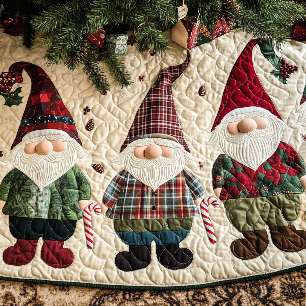 Merry Beards Quilted Christmas Tree Skirt Adorable Holiday Tree Skirt for Cozy Spaces