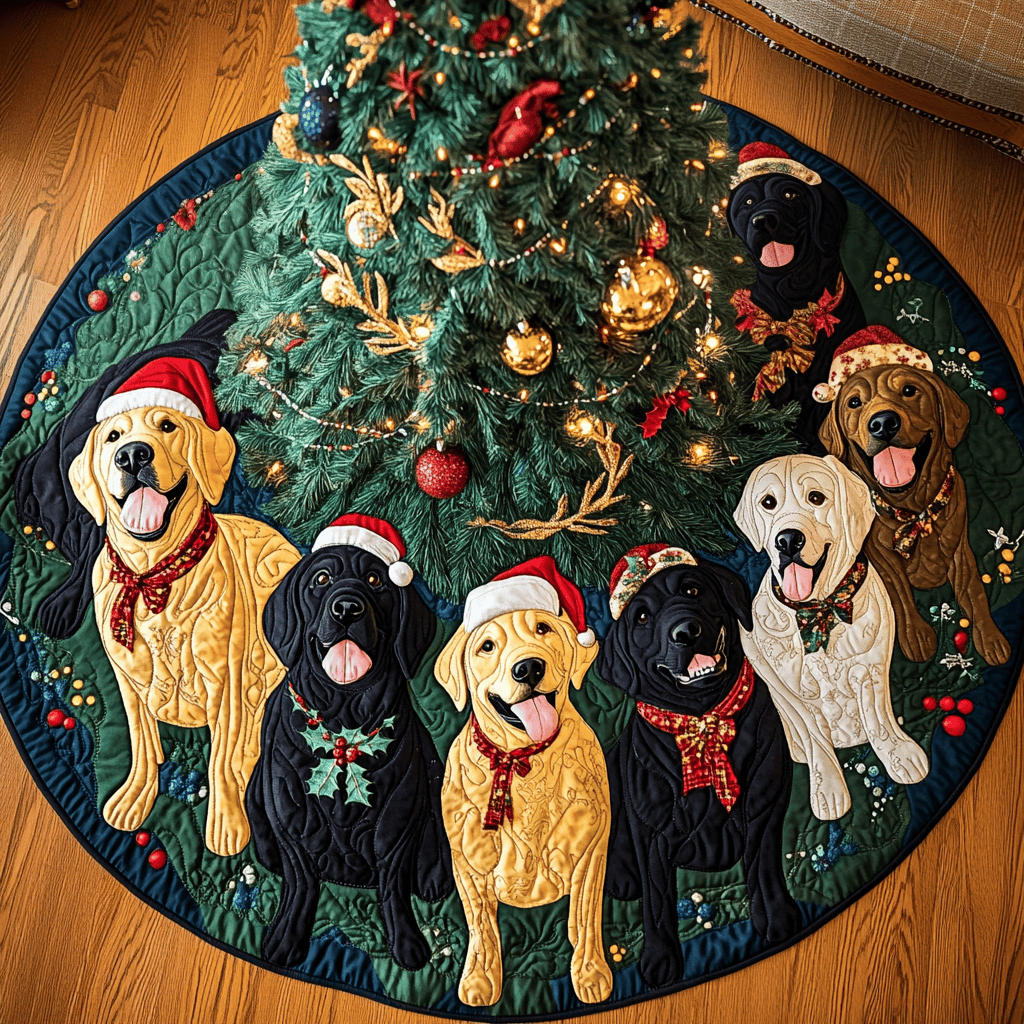 Labrador Winter Wishes Christmas Quilted Tree Skirt Exclusive Holiday Tree Skirt Gift for Families