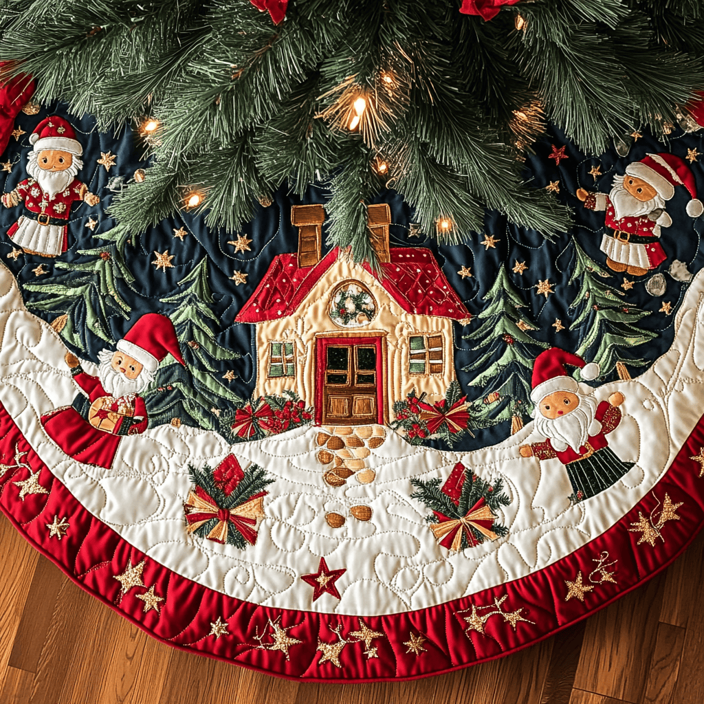 Peppermint Path Christmas Quilted Tree Skirt Lovely Holiday Tree Skirt for Festive Vibes