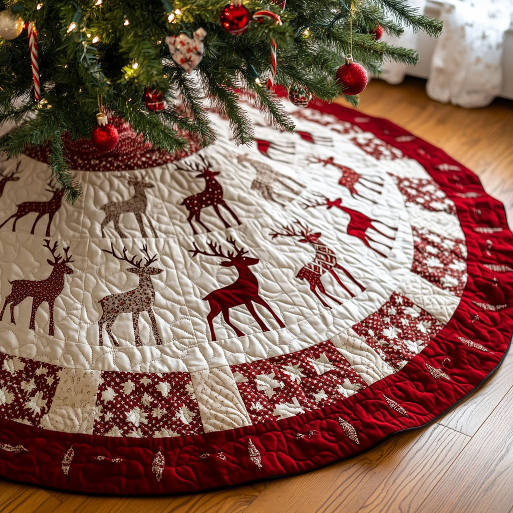 Snowy Forest Dreams Quilted Christmas Tree Skirt Festive Christmas Tree Skirt for Holiday Decor