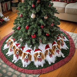 Papillon Holiday Joy Christmas Quilted Tree Skirt Charming Tree Skirt for Family Gatherings
