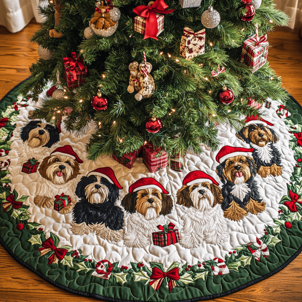 Yorkshire Christmas Charm Christmas Quilted Tree Skirt Seasonal Gift Merch for Festive Homes