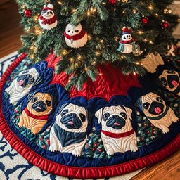 Adorable Pugs Quilted Tree Skirt Father�s Day Merch Gift