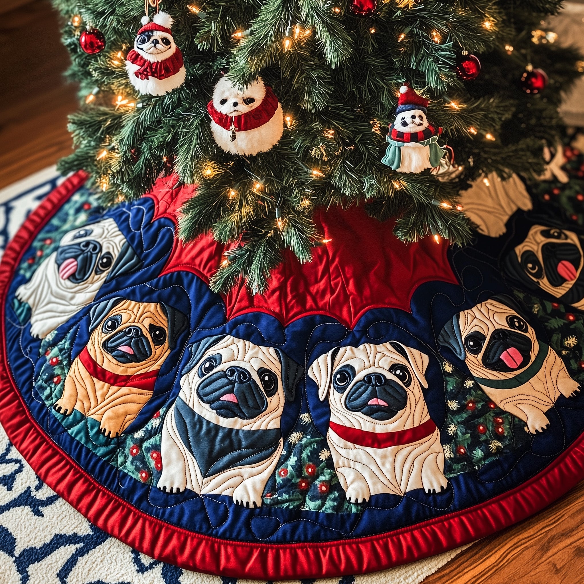 Adorable Pugs Quilted Tree Skirt Father�s Day Merch Gift