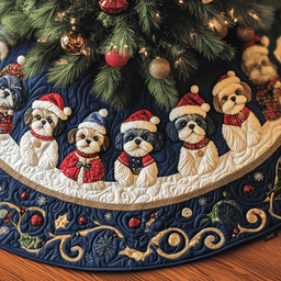 Adorable Christmas Shih Tzu Quilted Tree Skirt Merch For Couples