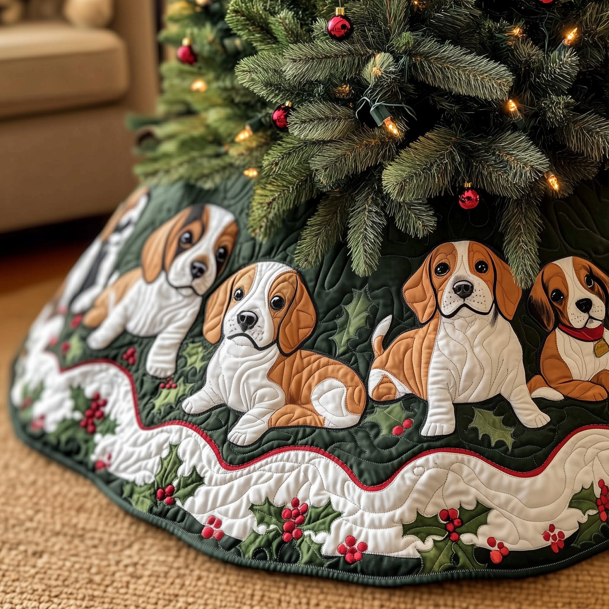 Adorable Beagle Quilted Tree Skirt Anniversary Merch Gift