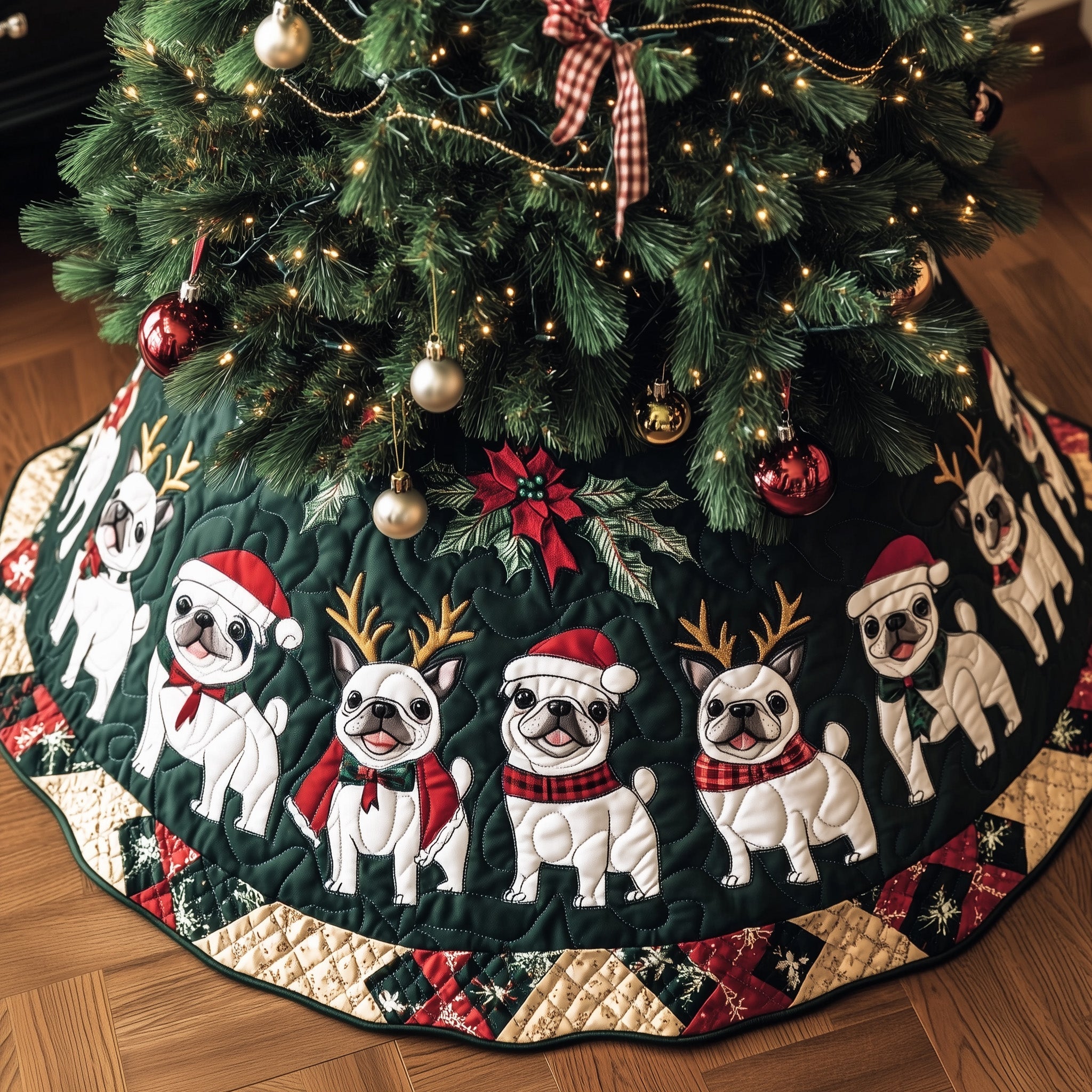 Adorable Frenchie Quilted Tree Skirt Merch For Family Time