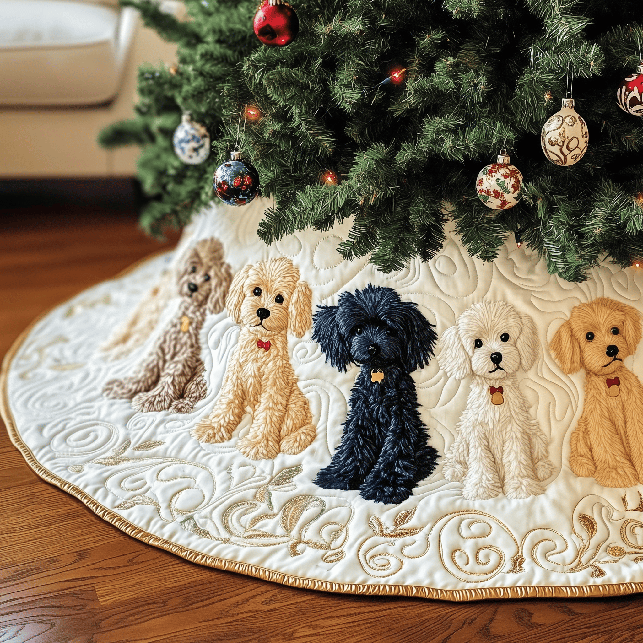 Adorable Poodle Quilted Tree Skirt A Must-Have For Holiday Enthusiasts