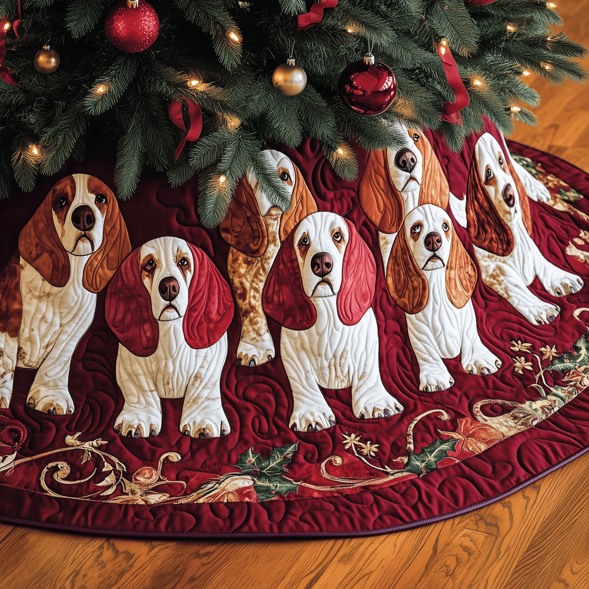 Basset Hound Quilted Tree Skirt Valentine�s Day Merch Gift
