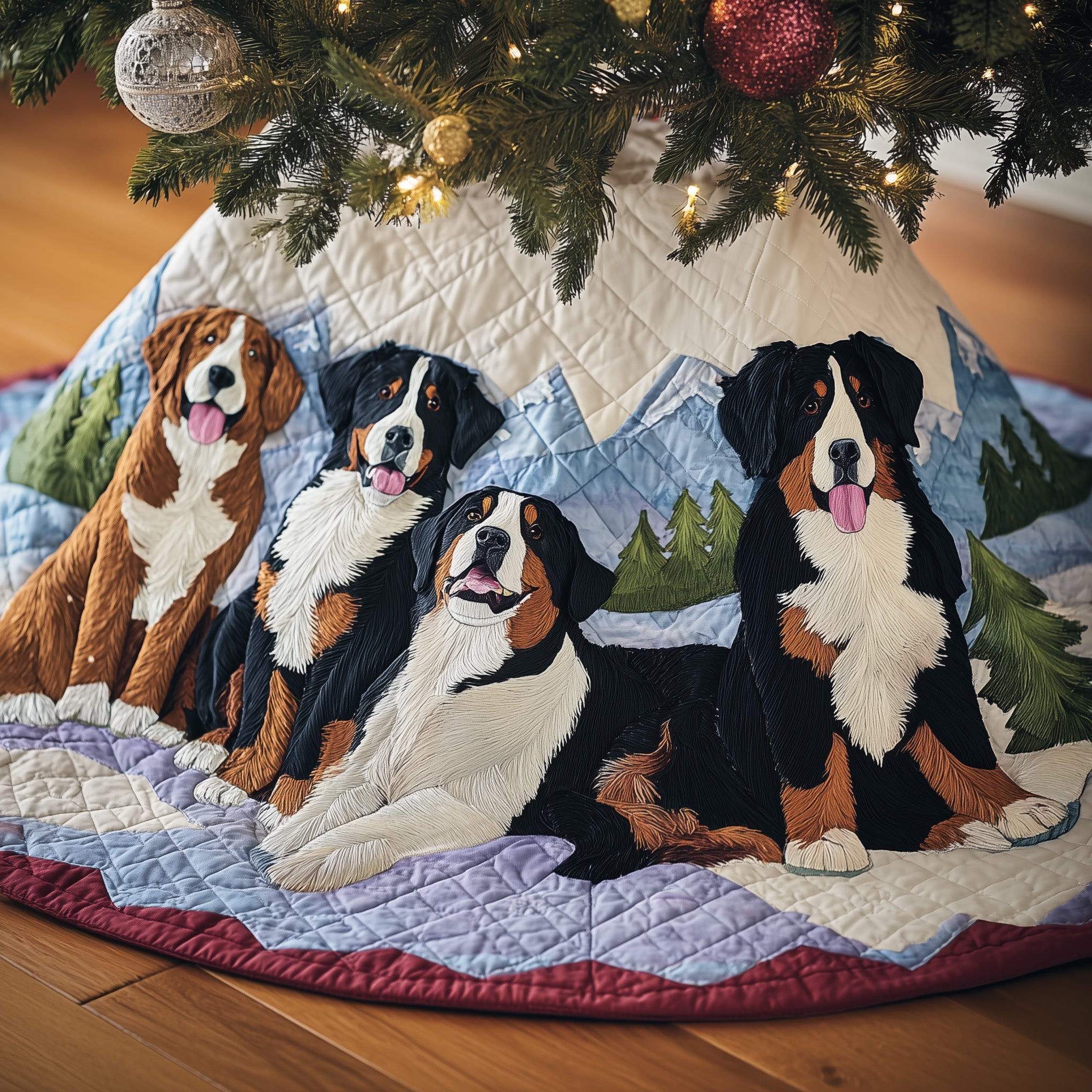 Bernese Mountain Quilted Tree Skirt Christmas Merch Gift