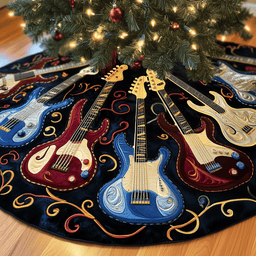 Bass Guitars Quilted Tree Skirt Cute Holiday Touch For Dog Owners