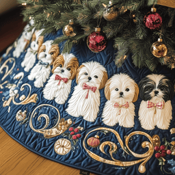 Adorable Christmas Shih Tzu Quilted Tree Skirt Merch For Mom