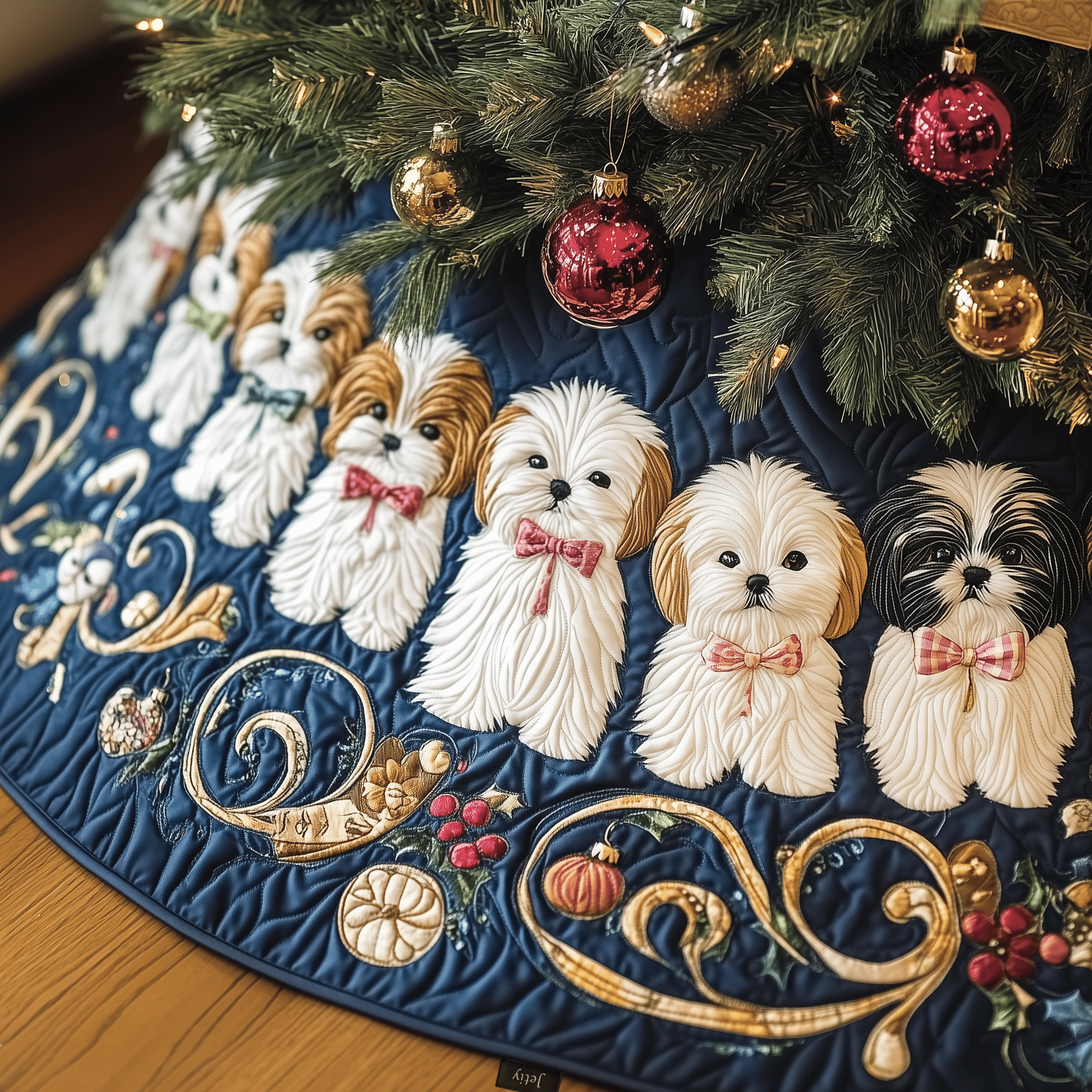Adorable Christmas Shih Tzu Quilted Tree Skirt Merch For Mom