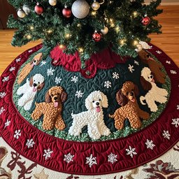 Adorable Poodle Quilted Tree Skirt Makes Your Christmas Tree Extra Special